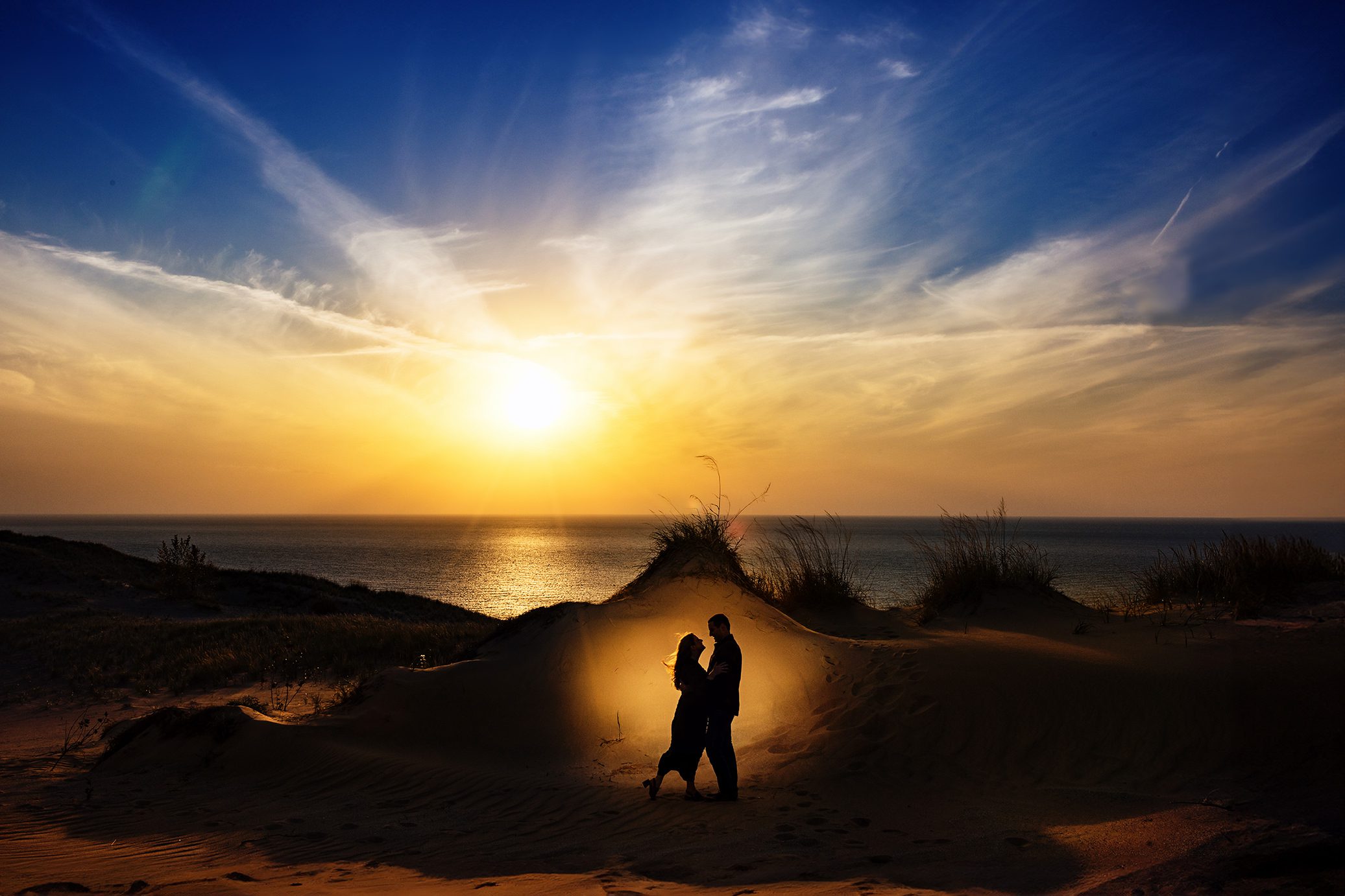 Engagement night photos at Sleeping Bear Dunes