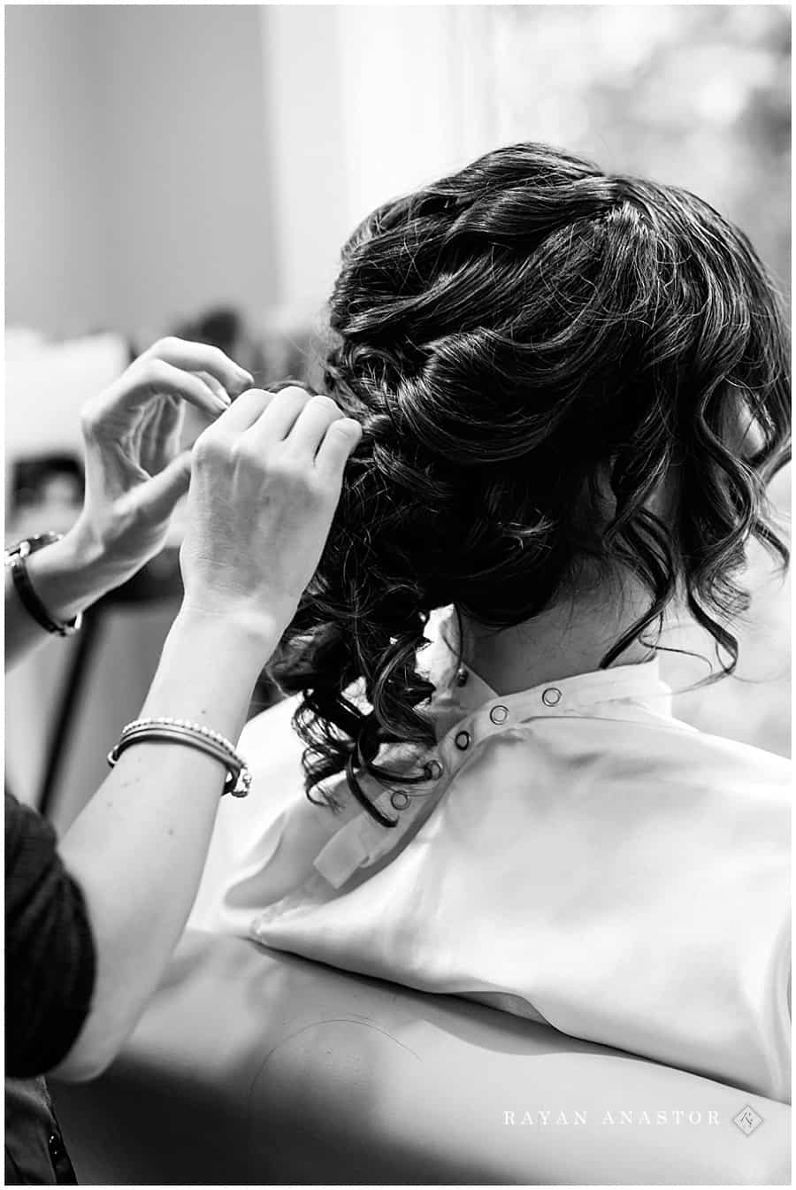 Bride getting ready at the Jade Salon at The Homestead Resort