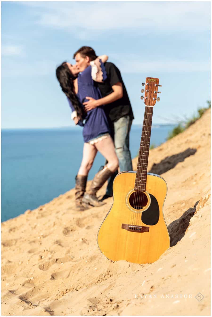engagement photo with a guitar