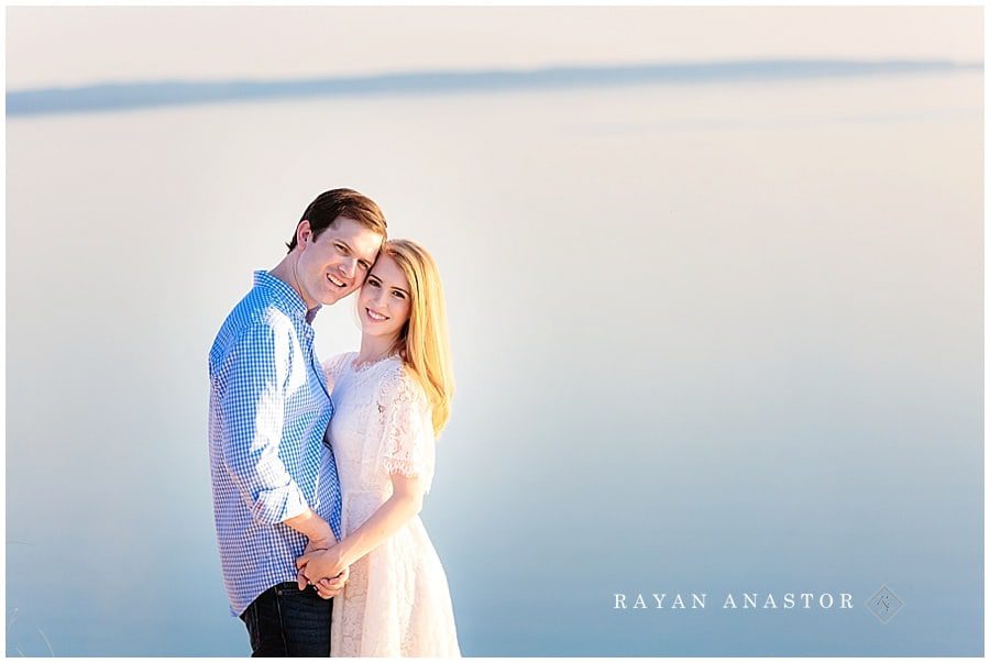 engagement photo of couple at Lake Michigan