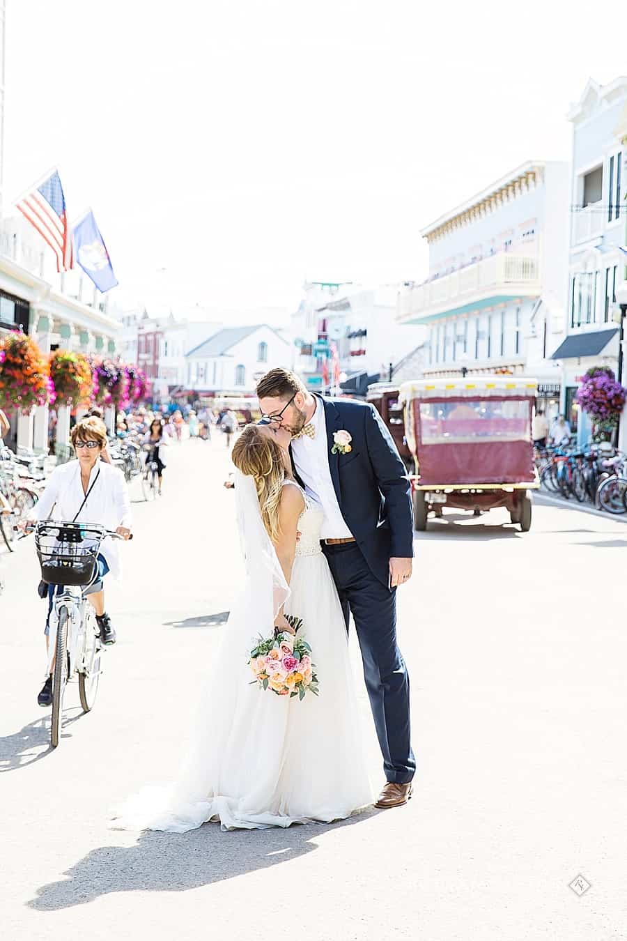 Bride and Groom on Main Street on Mackinac Island