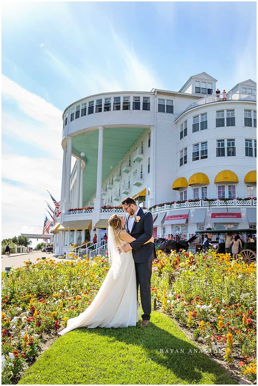 bride and groom at the Grand Hotel