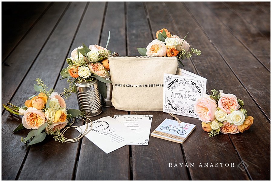 wedding photo of invitations and flowers