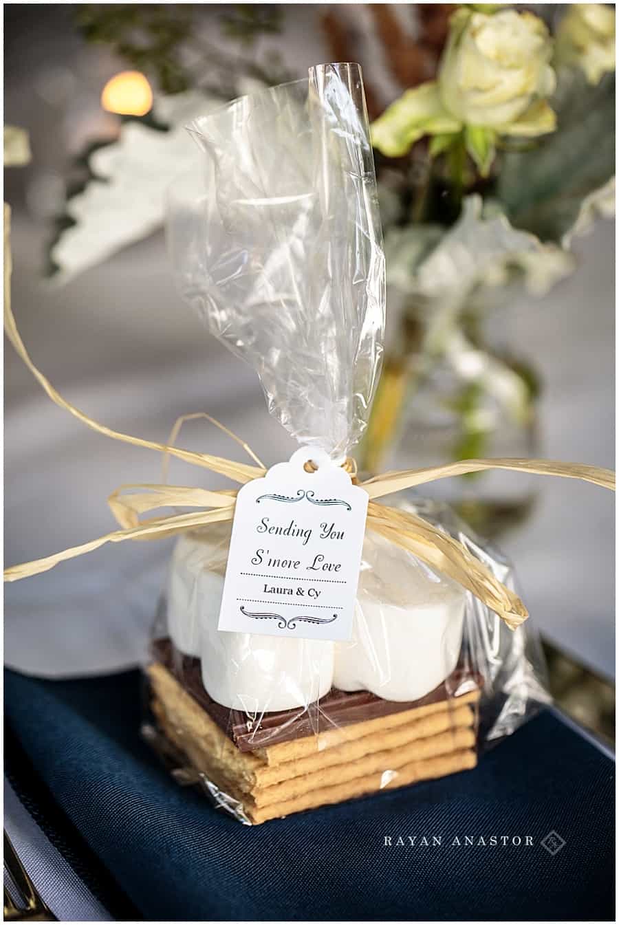 s'mores from bride and groom at table setting