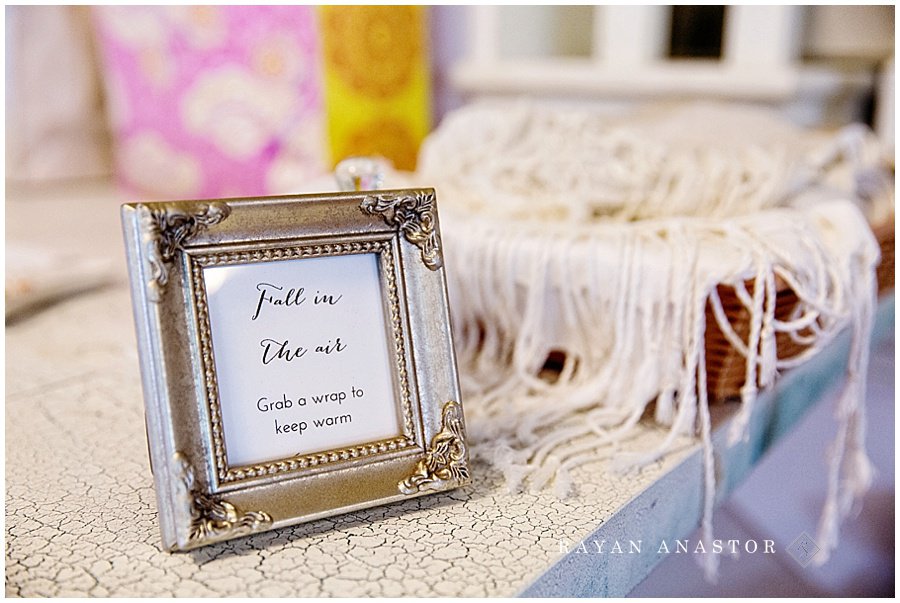 Shawl table for cooler weddings