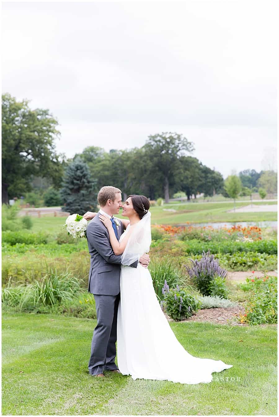 bride and groom in gardens