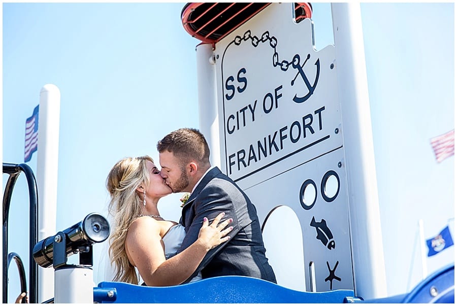 bride and groom at park in Frankfort mi