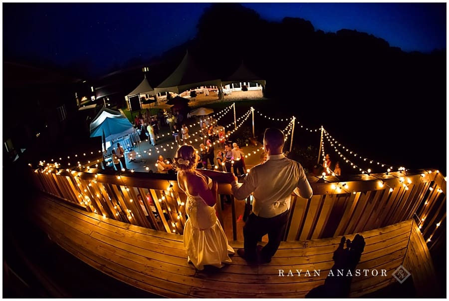 bride and groom at crystal mountain at night