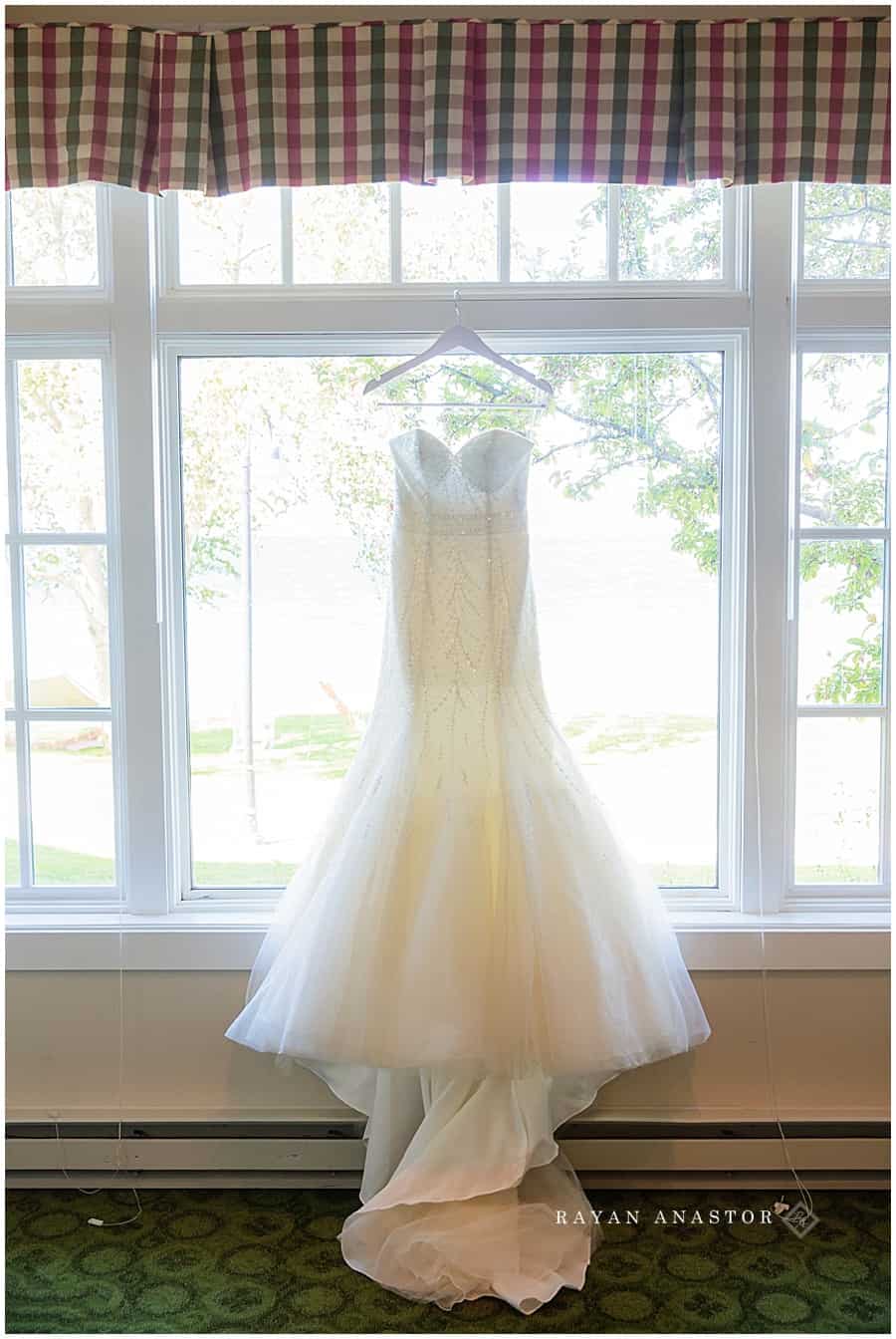 wedding dress in window