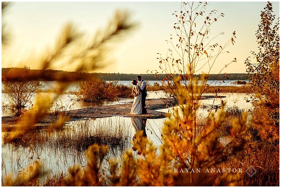 wedding photos at bowers harbor at sunset