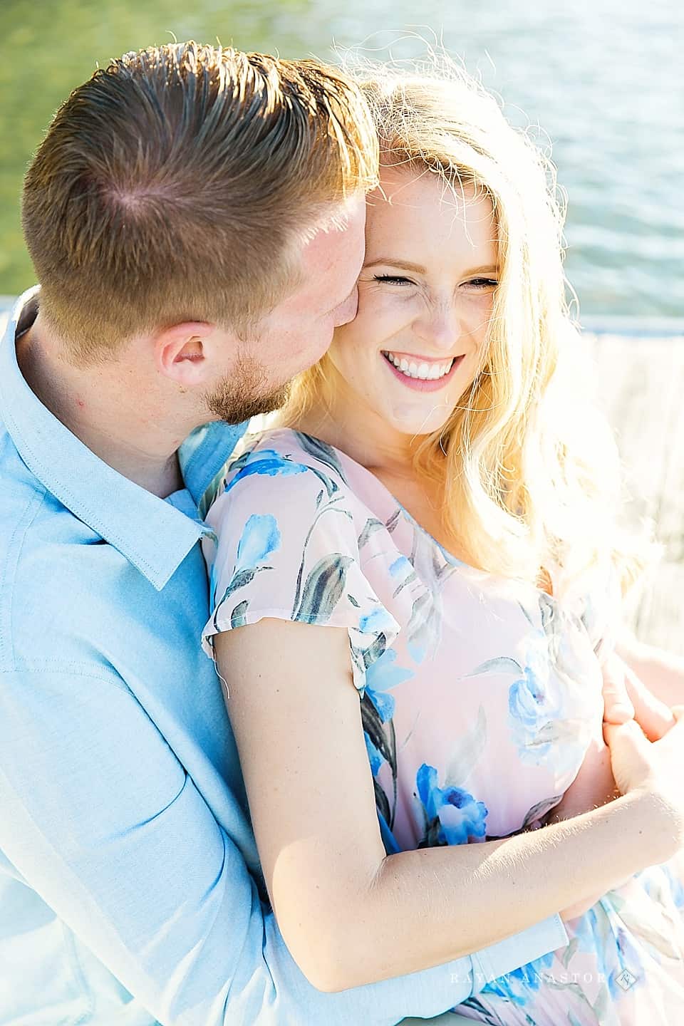 Engagement photos at sunset on crystal lake