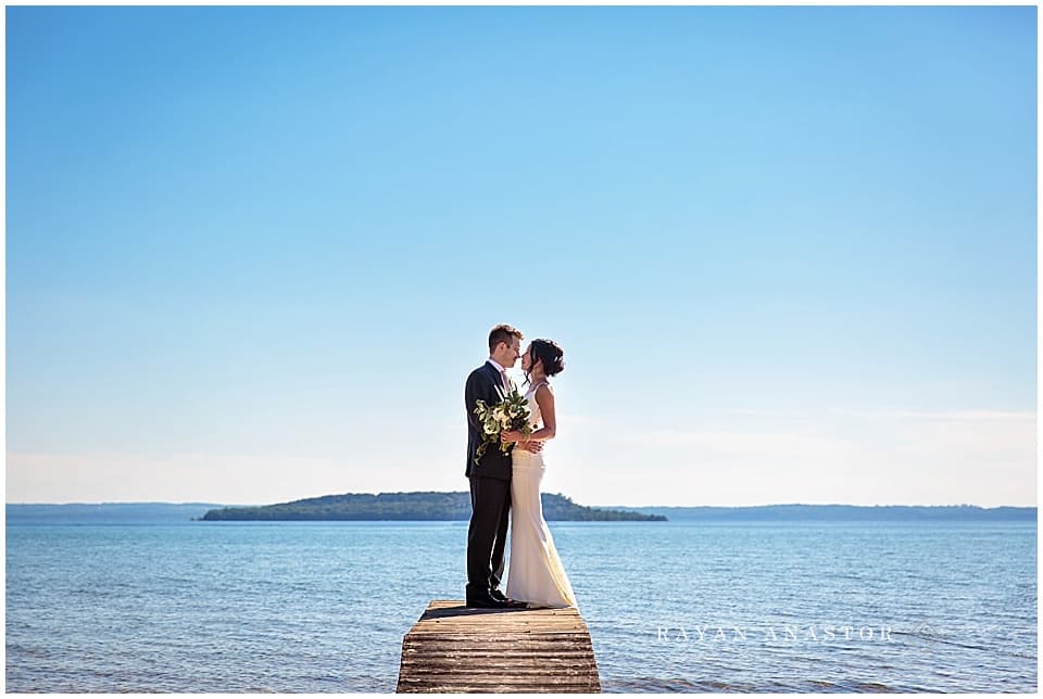bride and groom portraits on Lake Michigan