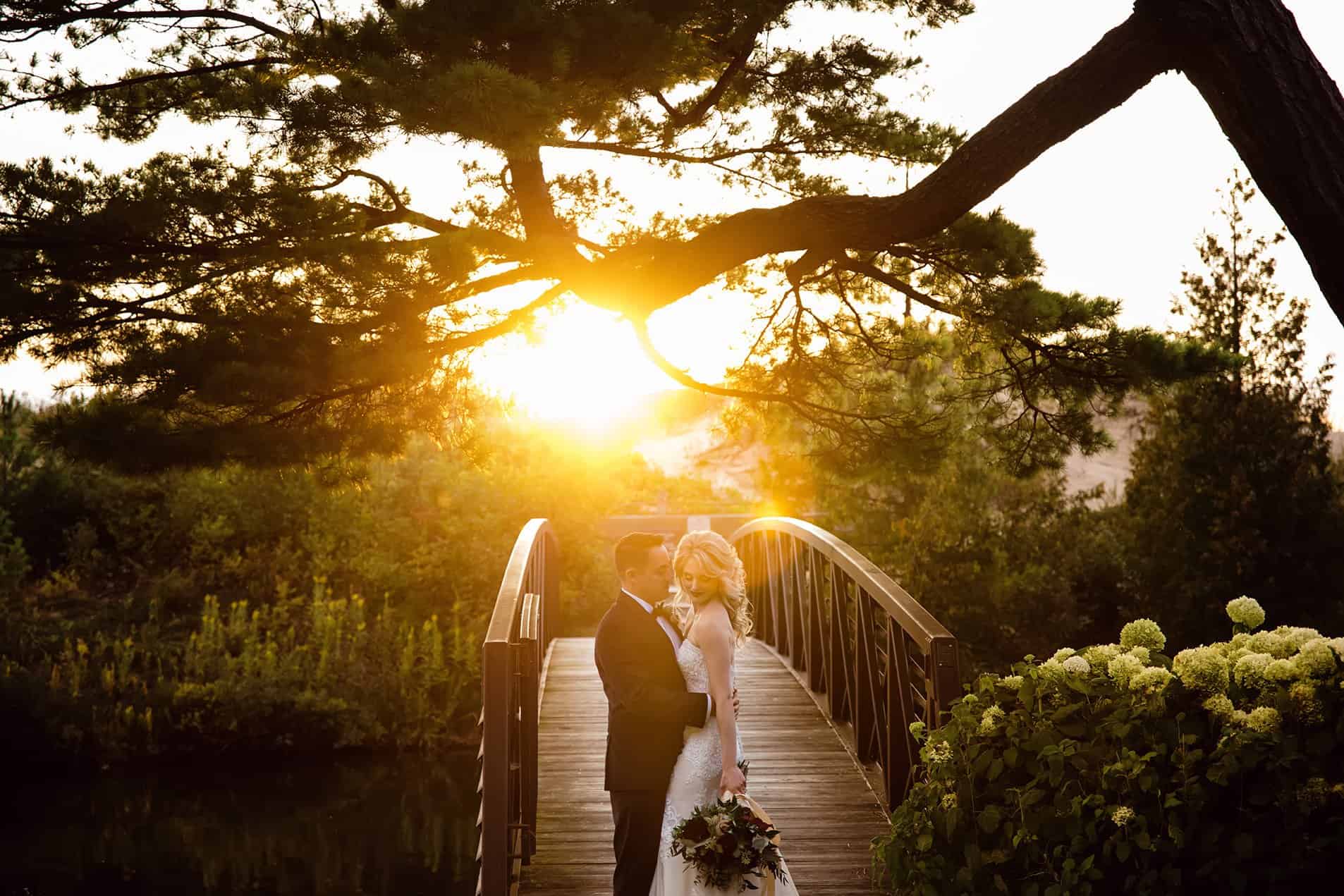 Bride and Groom at sunset in Glen Arbor