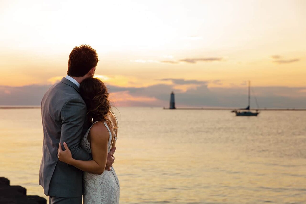 Northern Michigan Destination Wedding at Sunset on Lake Michigan