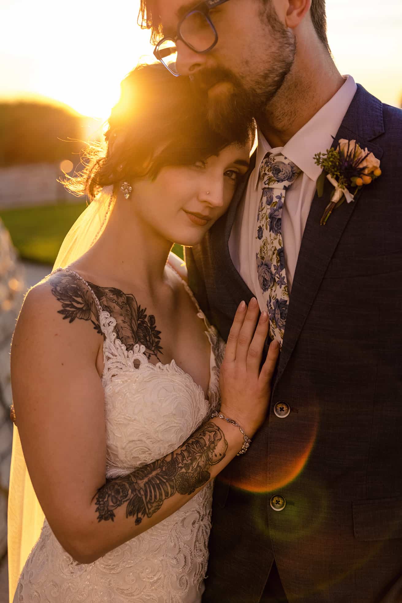 bride and groom snuggled up at wedding by Tableau