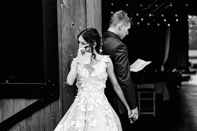 bride crying during pre-wedding vows