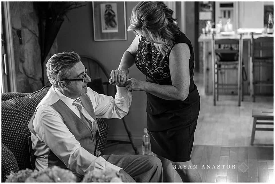 Bride getting ready at cottage on Crystal Lake