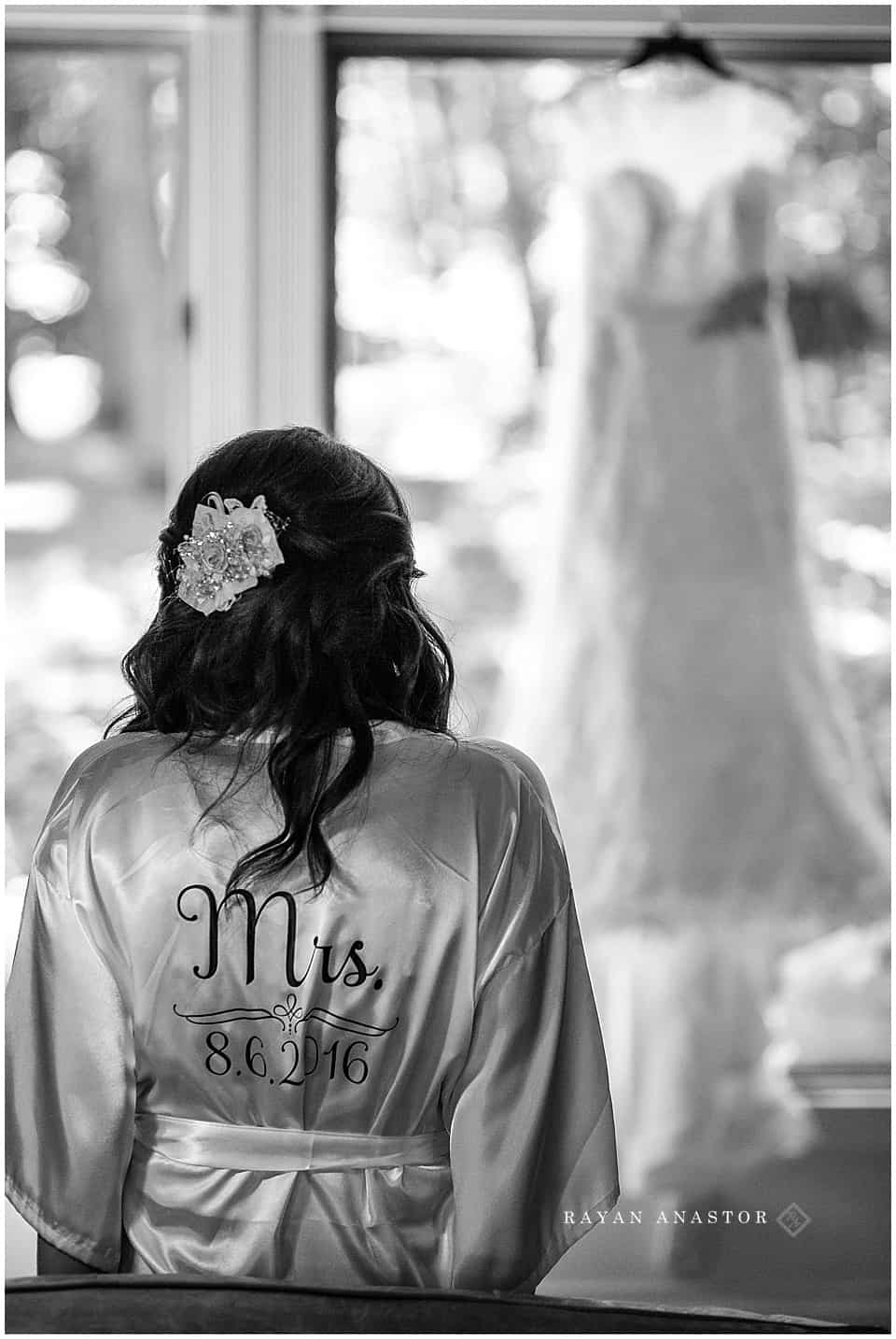 Bride getting ready at cottage on Crystal Lake