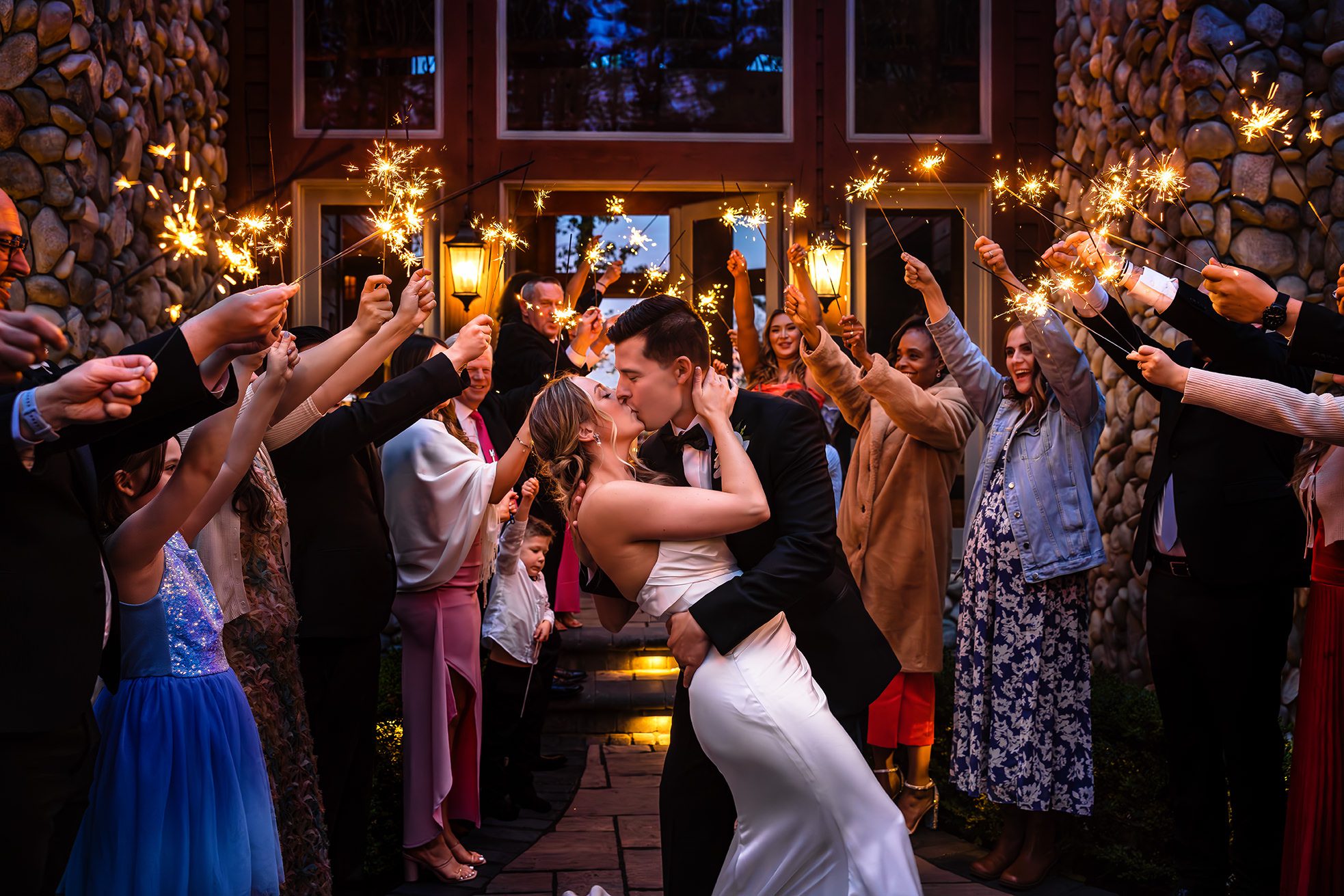 Bride and Groom with Sparkler Exit in Northern Michigan