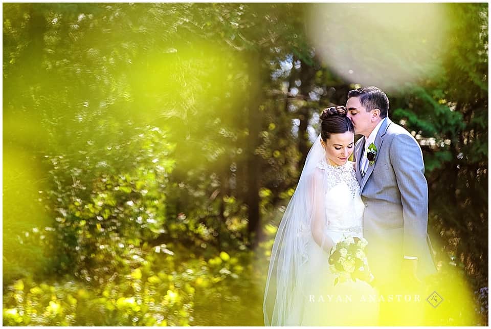 Bride and Groom at first look in orchard