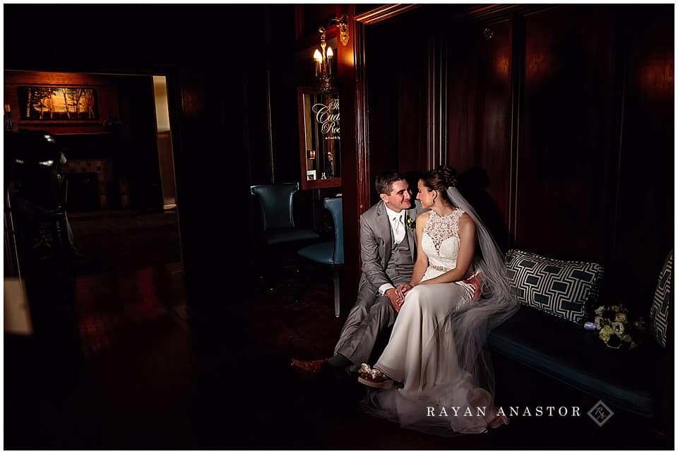 bride and groom at the inn at stonecliffe for final photo of the night