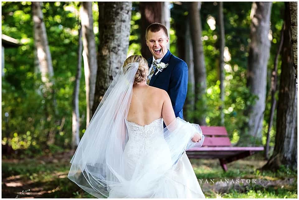 bride at first look at the CSA in Frankfort MI