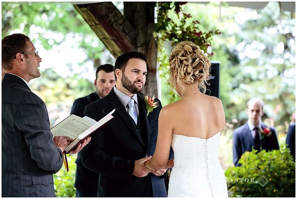 bride and groom farm wedding in the fall