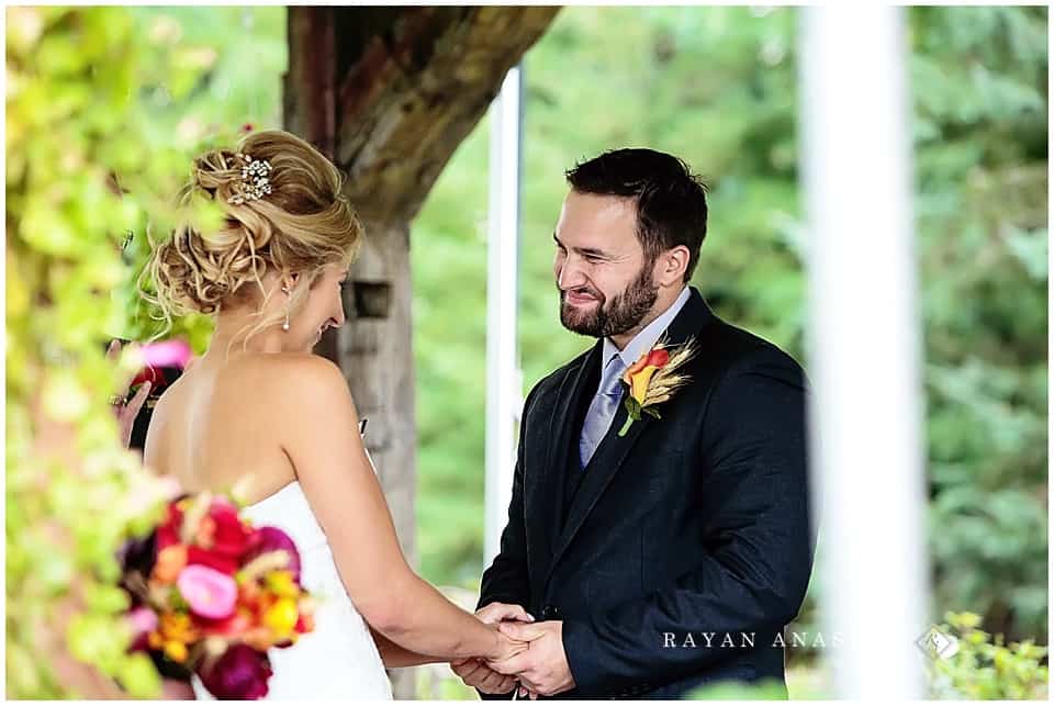 bride and groom farm wedding in the fall