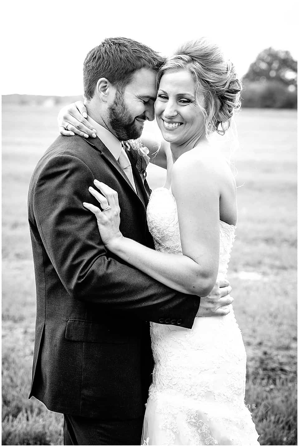 bride and groom after wedding on farm