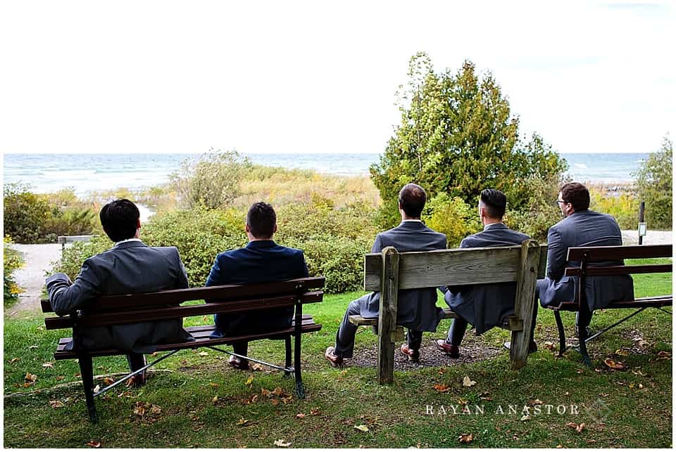 groomsmen overlooking lake michigan at leelanau state park
