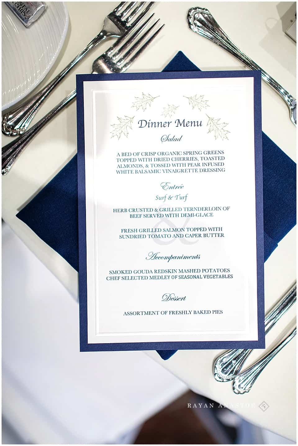 navy blue dinner menu