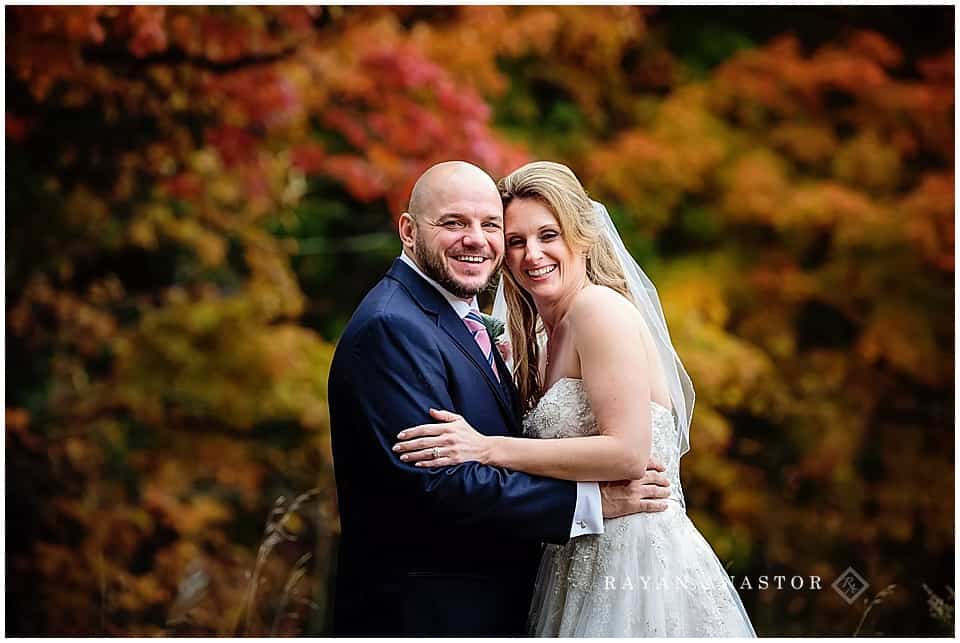 Bride and Groom with changing tree color