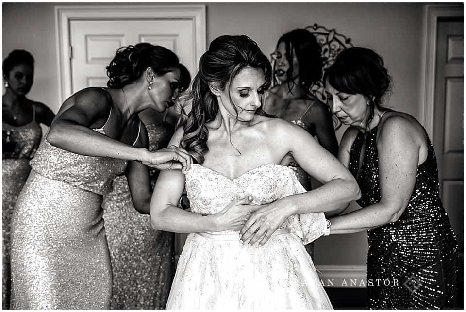 bride getting dressed