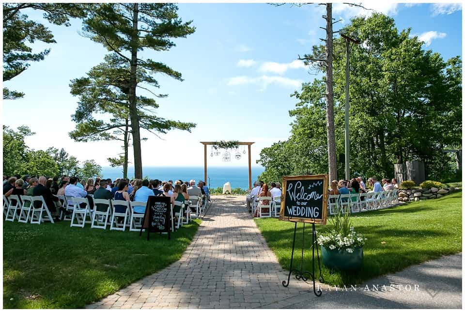 bride and groom married overlooking lake michigan