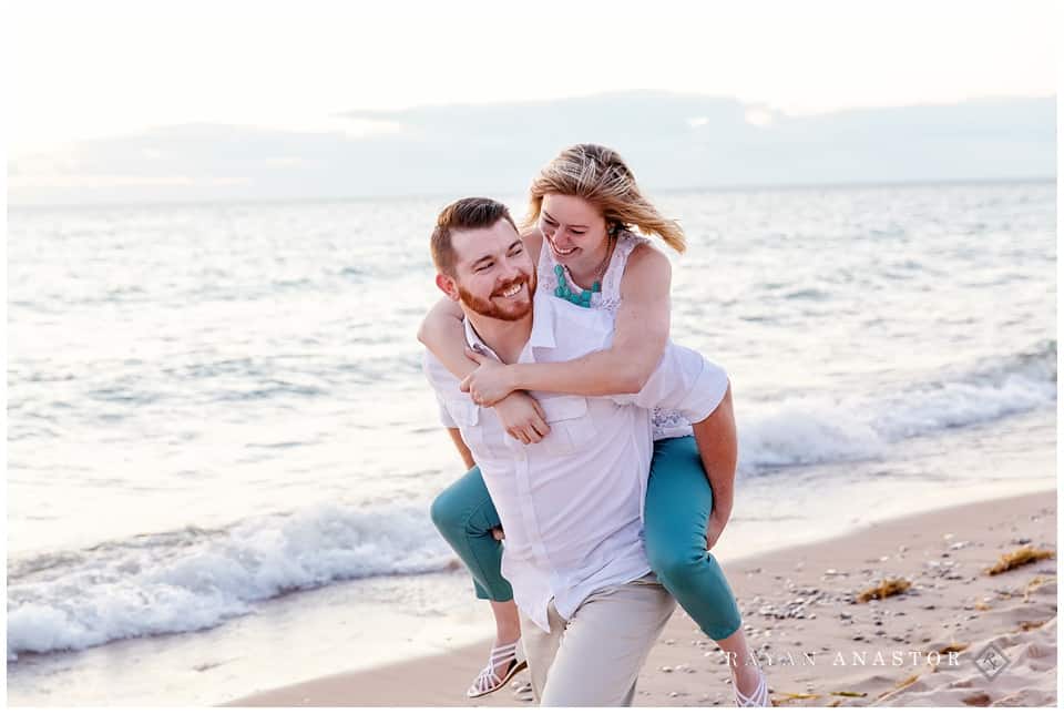 sunset engagement photo at the lakeshore