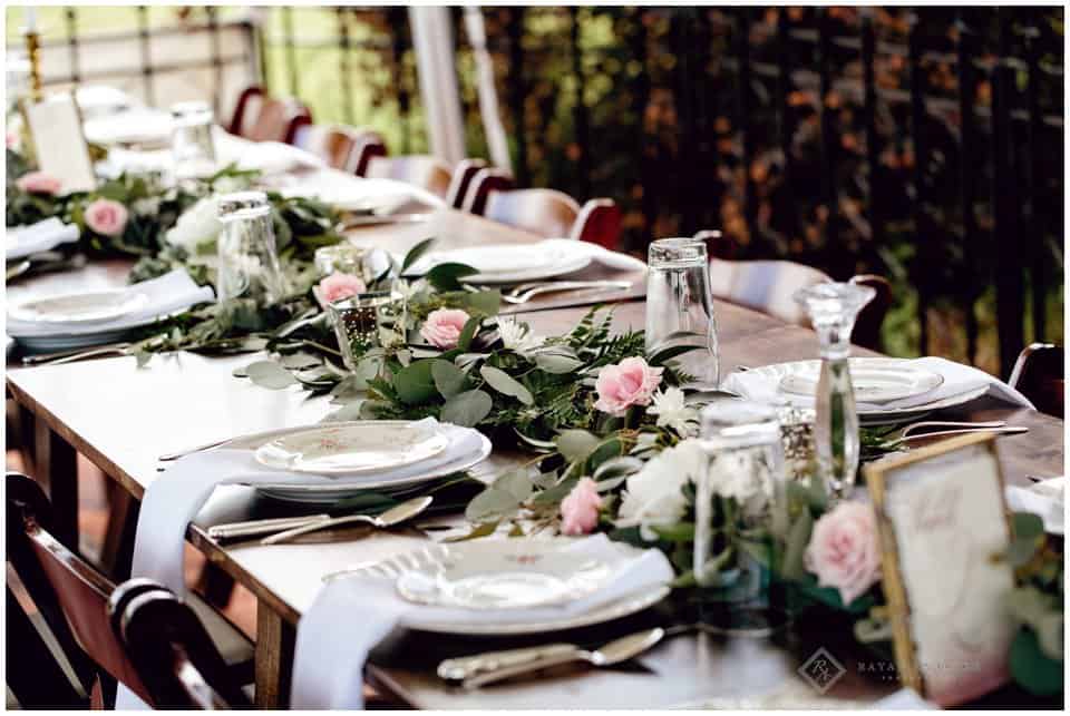 vintage styled wedding table with florals by BLOOM Floral Design