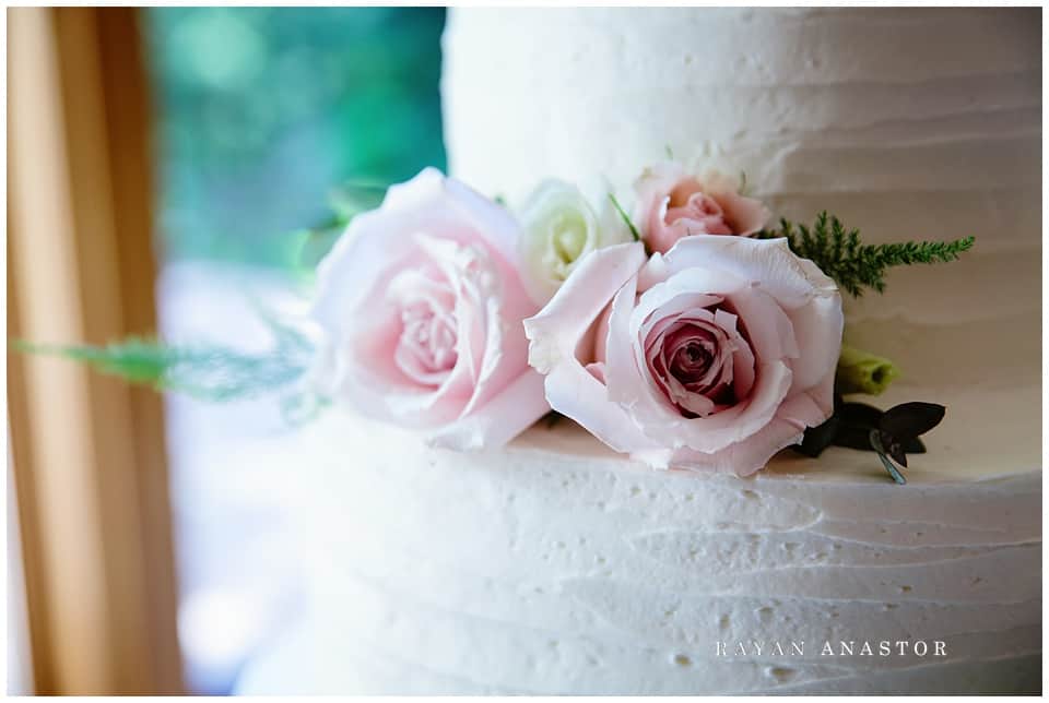 wedding reception details with pink and white