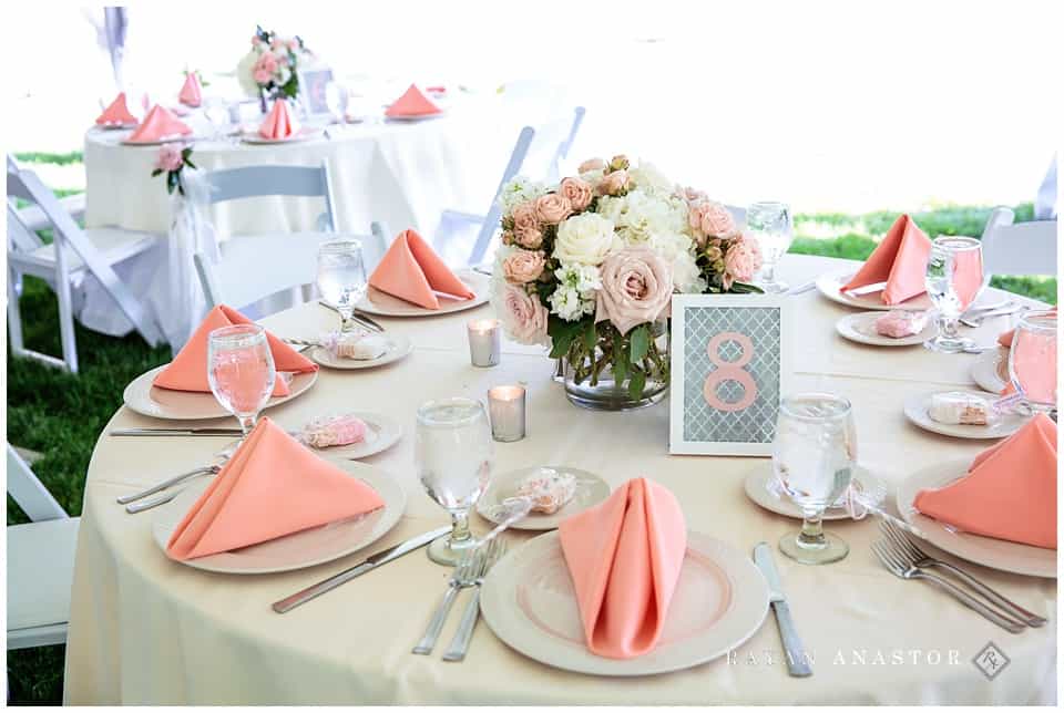 coral and white wedding decorations