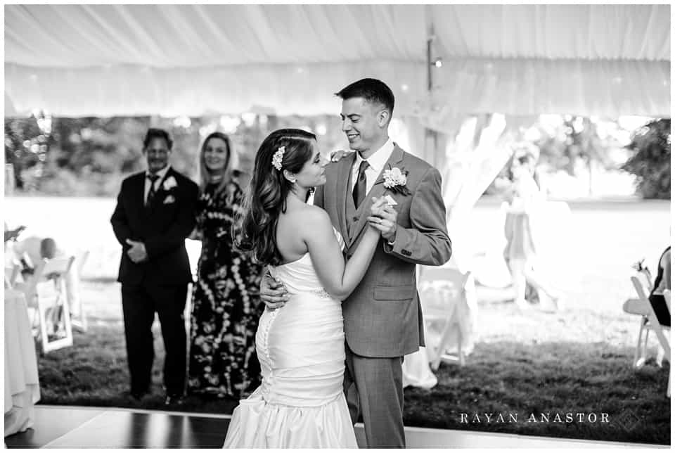 wedding reception in tent at kellogg manor house