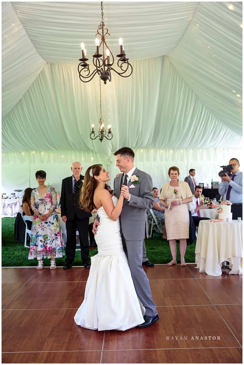 wedding reception in tent at kellogg manor house