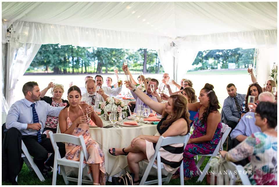 wedding reception in tent at kellogg manor house