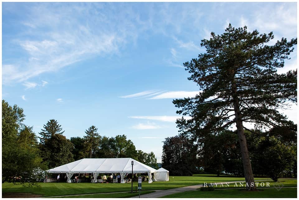 wedding reception in tent at kellogg manor house