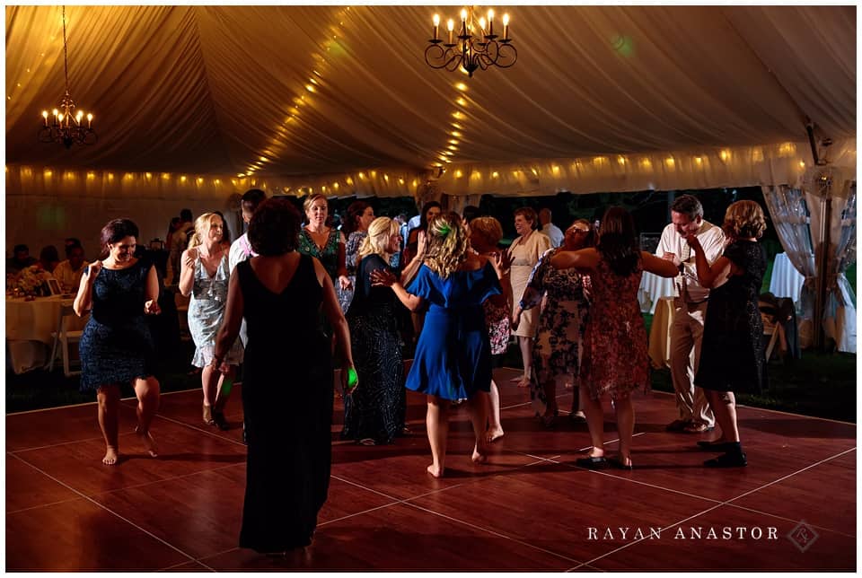 wedding reception in tent at kellogg manor house