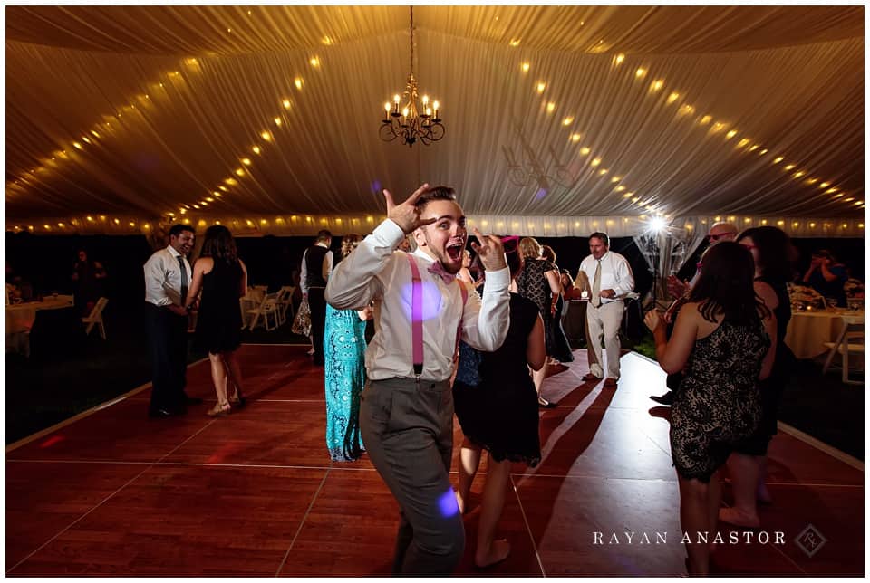 wedding reception in tent at kellogg manor house