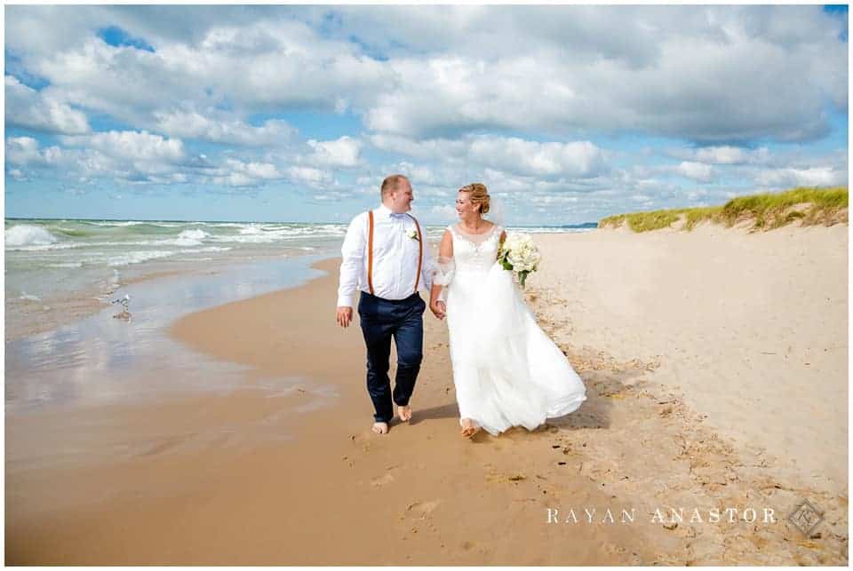 Bride and groom after beach wedding at Tiscornia beach park