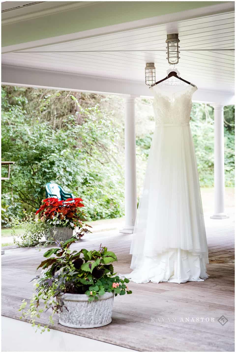wedding dress on porch