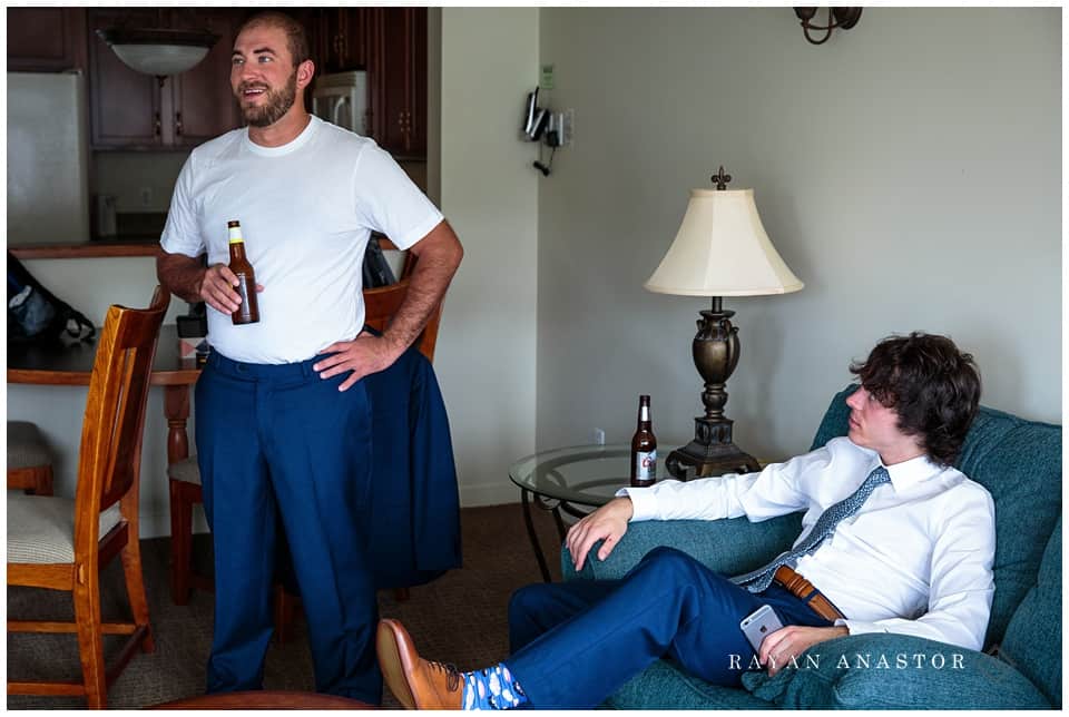 groom relaxing before wedding