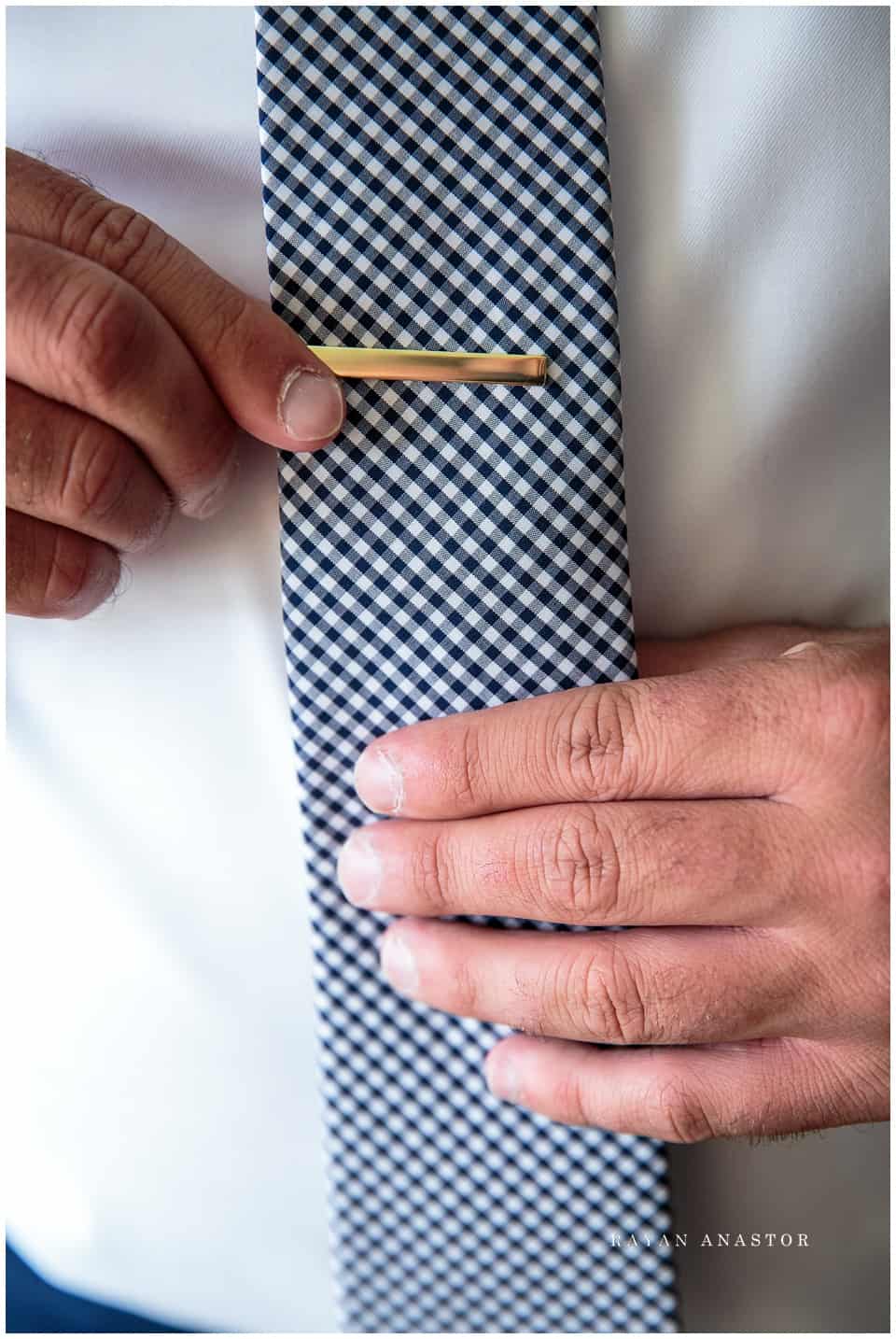 blue tie and tie clip for wedding