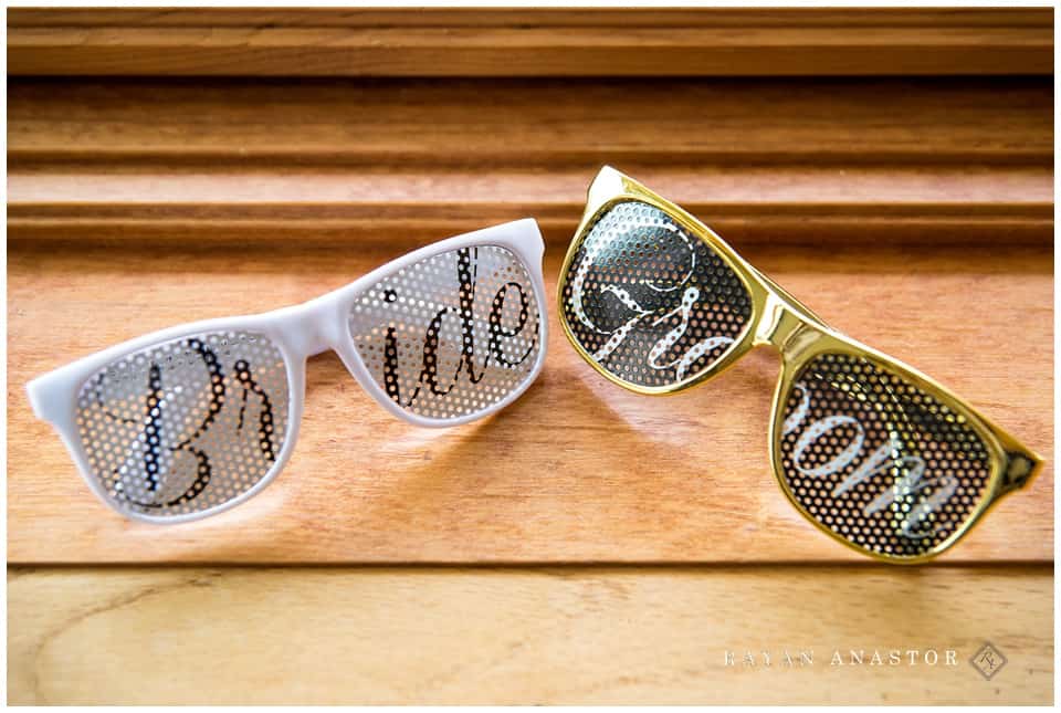 bride and groom sunglasses for beach wedding