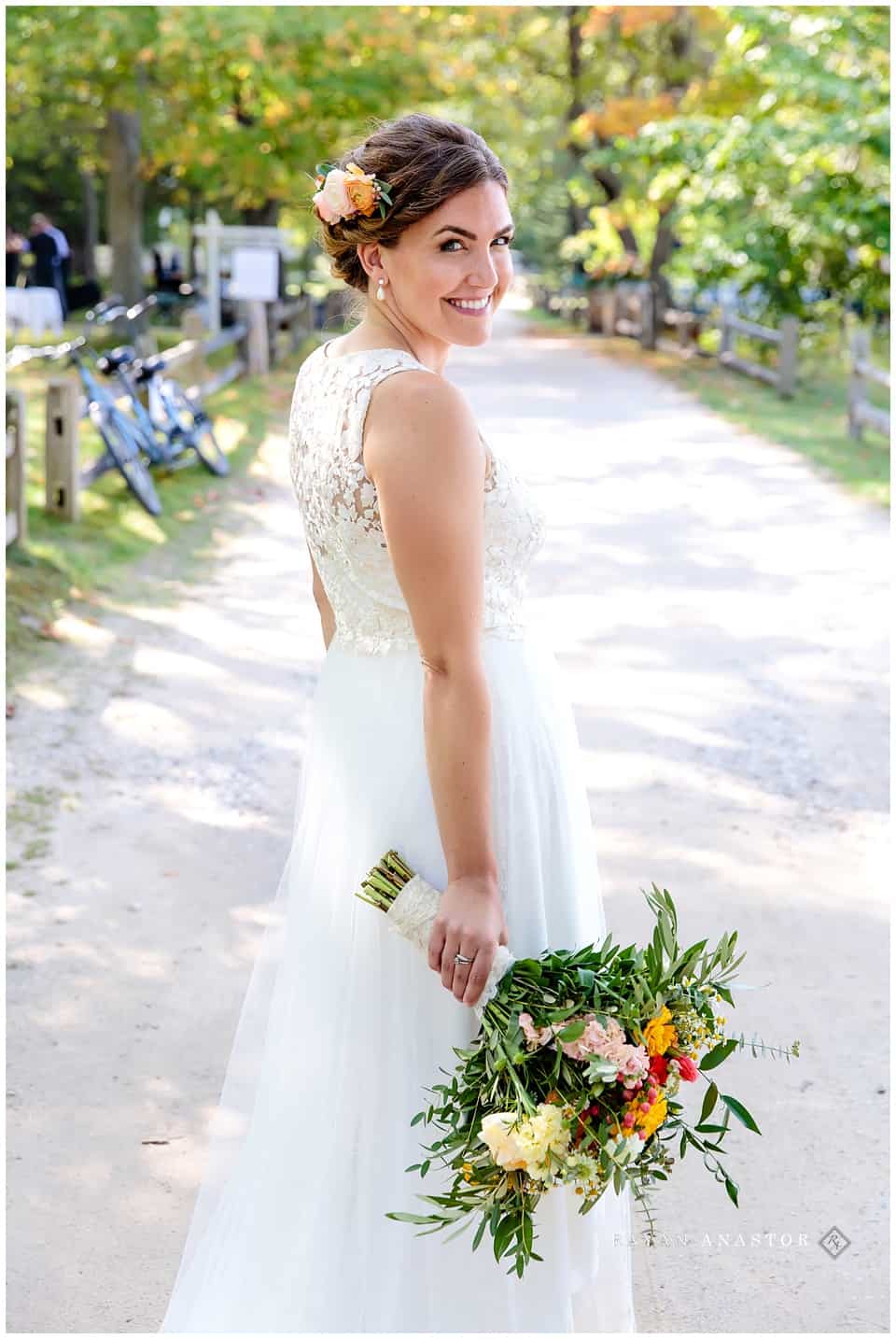 bride on dirt road at Watervale Inn